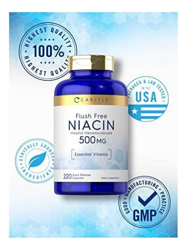 Carlyle Niacin Flush Free 500mg 220 Cápsulas Vitamina Es - Imagem 5