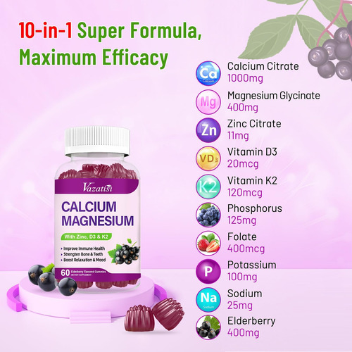 Gomas De Cálcio Magnésio E Zinco 1000 Mg Com Vitamina D3 E - Imagem 3