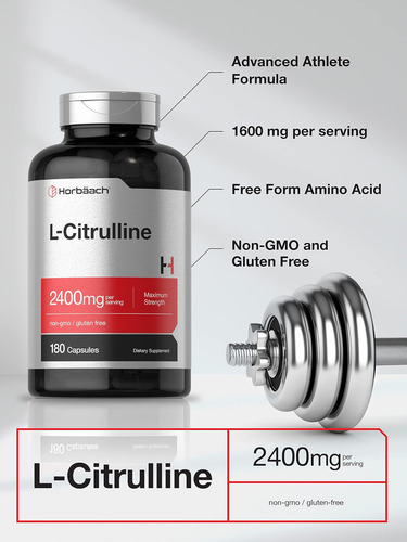 Horbäach L Citrulline Capsules 2400mg Por Porção 180 Conta - Imagem 3
