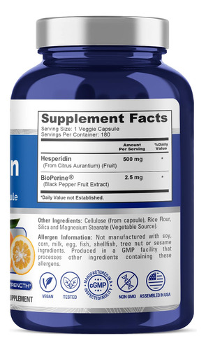 Suplemento Nusapure Hesperidin 500 Mg 180 Cápsulas Vegetais - Imagem 2