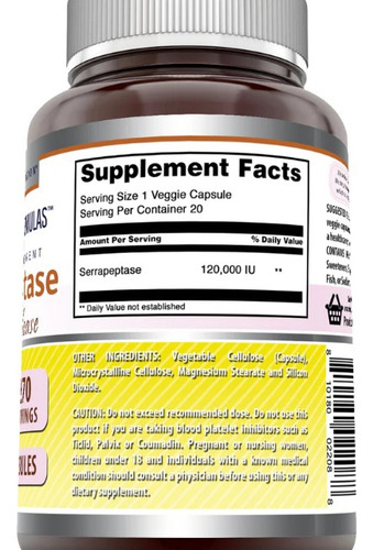 Amazing Nutrition Serrapeptasa 120000iu 270 Cápsulas Veganas - Imagem 2