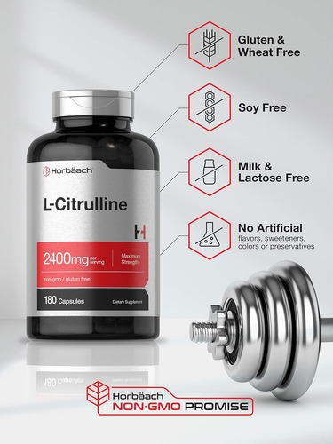 Horbäach L Citrulline Capsules 2400mg Por Porção 180 Conta - Imagem 4