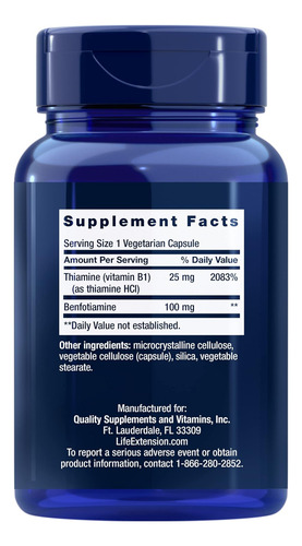Life Extension Benfotiamina Com Tiamina Vitamina B1 Solúvel - Imagem 2