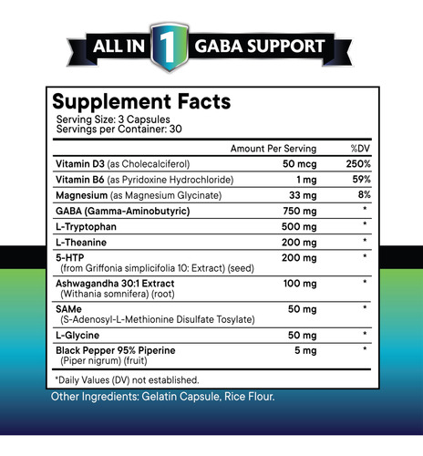 Suplemento New Age Gaba 750 Mg 5-htp 200 Mg L-triptofano 500 - Imagem 2