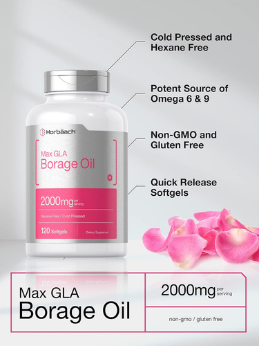 Cápsulas De Óleo De Borragem Horbäach 2000 Mg 120 Softgels - Imagem 3