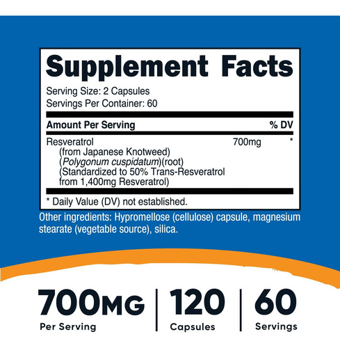 Nutricost Resveratrol 700 Mg 120 Cápsulas Veganas - Imagem 2