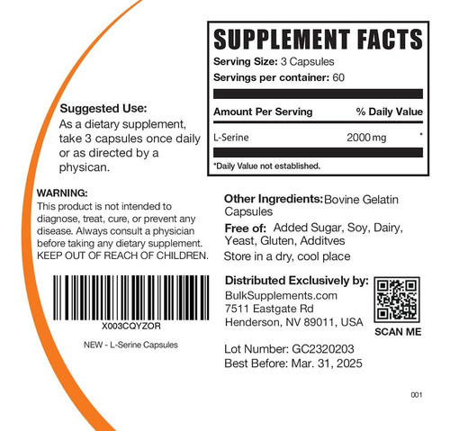 Cápsulas L -serina - L -serine 2000mg - Suplemento Serina - - Imagem 2