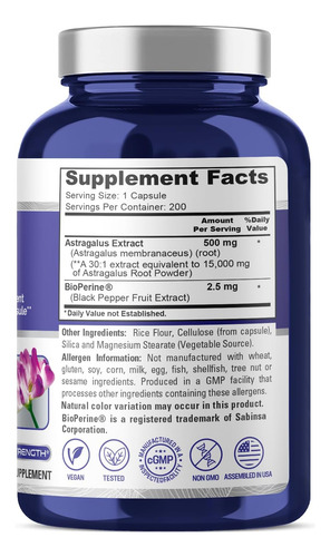 Nusapure Astrágalo 15.000 Mg Por Cápsula 200 Cápsulas - Imagem 2