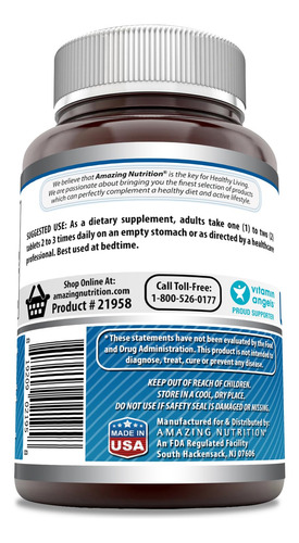 Suplemento Amazing Nutrition L-triptofano 1000 Mg (120 Compr - Imagem 3