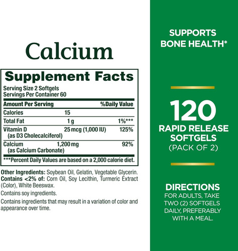 Nature"s Bounty Calcium 1200 Mg + Vitamina D 120 Unidades (p - Imagem 4