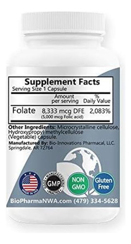Bio-innovations Ácido Fólico Farmacêutico 5mg (vitamina B9 F - Imagem 3