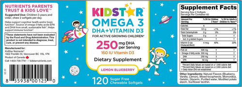 Kidstar Nutrients Omega 3 Com Vitamina D3 Alto Dha Limão - Imagem 3