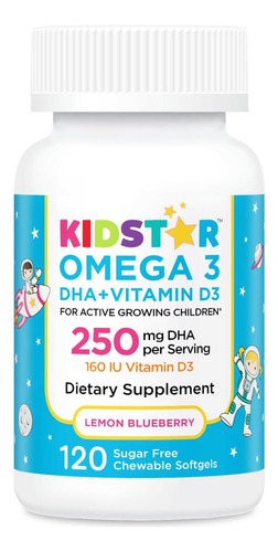 Kidstar Nutrients Omega 3 Com Vitamina D3 Alto Dha Limão