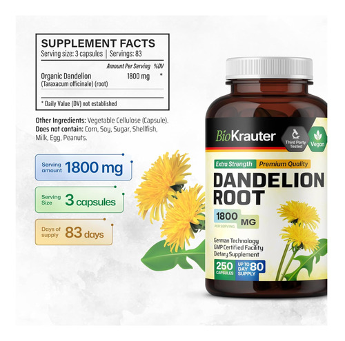 Bio Krauter Cápsulas De Raiz De Dente De Leão - Suplemento D - Imagem 3