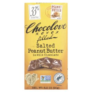 Chocolove Manteiga de Amendoim Salgada Recheada em Chocolate ao Leite 33% de Cacau 90 g (32 oz)
