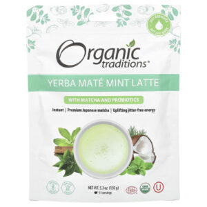 Organic Traditions Latte de Erva Mate e Menta com Matcha e Probióticos 150 g (53 oz)