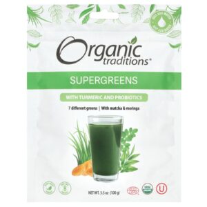 Organic Traditions Probióticos Superverdes com Cúrcuma 100 g (35 oz)
