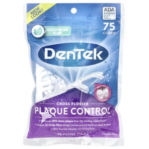 DenTek Cross Flosser Controle de Placa Explosão de Enxaguante Bucal 75 Hastes de Fio Dental