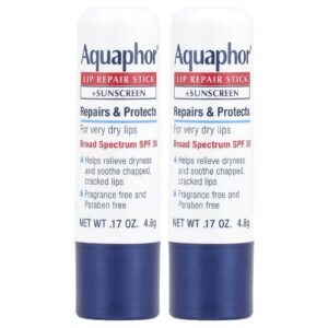 Aquaphor Reparador Labial em Bastão + Protetor Solar FPS 30 Sem Perfume 2 Unidades 48 g (017 oz) Cada