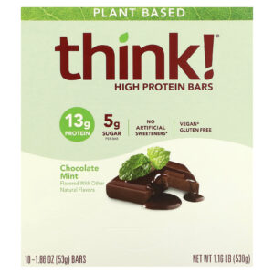 Think ! Barras Ricas em Proteínas à Base de Plantas Chocolate e Menta 10 Barras 53 g (186 oz) Cada