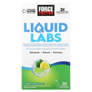 Force Factor Liquid Labs™ Mistura para Bebida de Eletrólitos para Hidratação Rápida Limão Siciliano 20 Embalagens 7 g (025 oz) Cada