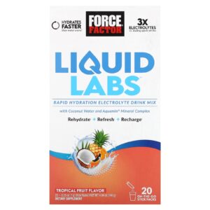 Force Factor Liquid Labs™ Mistura para Bebida de Eletrólitos para Hidratação Rápida Frutas Tropicais 20 Embalagens 7 g (025 oz) Cada