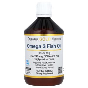 California Gold Nutrition Ômega-3 de Óleo de Peixe Triglicerídeo Norueguês Sabor Natural de Limão 500 ml (169 fl oz)