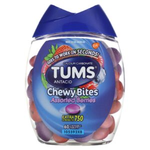 Tums Antiácido Chewy Bites Frutos Silvestres Sortidos 750 mg 60 Comprimidos Mastigáveis
