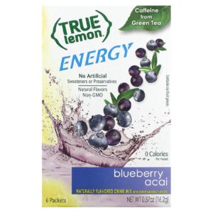 True Citrus Limão Verdadeiro Energia Açaí e Mirtilo 6 Pacotes 27 g (0095 oz) Cada