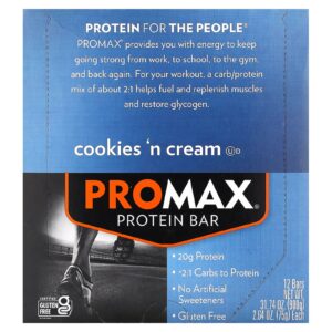 NuGo Nutrition Barra de Proteína ProMax Cookies e Creme 12 Barras 75 g (264 oz) Cada