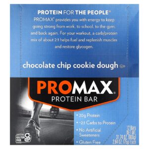 NuGo Nutrition Barra de Proteína ProMax Massa de Cookie com Lascas de Chocolate 12 Barras 75 g (264 oz) Cada