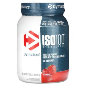 Dymatize ISO100® Hidrolisado 100% de Isolado de Proteína Whey Morango 610 g (134 lb)