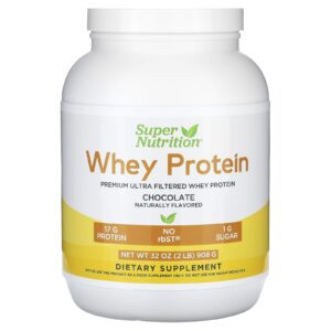 Super Nutrition Whey Protein Ultrafiltrada em Pó com Cacau em Pó Extrato da Folha de Estévia Extrato da Fruta-dos-Monges Lecitina de Girassol Não OGM e sem rBST Chocolate 908 g (2 lb)