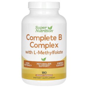 Super Nutrition Complexo B Completo com L-metilfolato e Mecobalamina B12 180 Cápsulas Vegetais