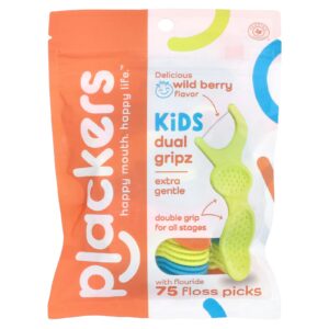Plackers Kids Dual Gripz Extrasuave com Fluoreto Fruto Silvestre 75 Hastes de Fio Dental