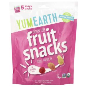 YumEarth Lanches de Frutas Sem Glúten Frutas Tropicais 5 Pacotes 198 g (07 oz) Cada