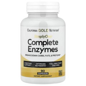 California Gold Nutrition SimplyOne® Enzimas Completas com Cloridrato de Betaína Extrato de Bile de Boi Enzimas de Espectro Completo e Bromelina 90 Cápsulas