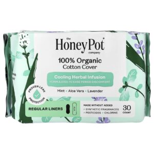 The Honey Pot Company Cobertura de Algodão 100% Orgânico Infusão de Ervas Refrescantes Protetores Regulares 30 Unidades