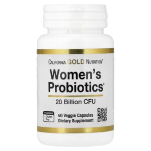California Gold Nutrition Probióticos para Mulheres com Mistura de Bactérias Probióticas Bifidobacterium lactis Lactobacillus acidophilus and Lactobacillus rhamnosus 20 Bilhões de UFCs 60 Cápsulas Vegetais