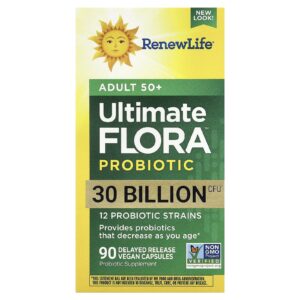 Renew Life Probiótico Ultimate Flora™ Adulto Acima de 50 Anos 30 Bilhões de UFCs 90 Cápsulas Veganas de Liberação Retardada