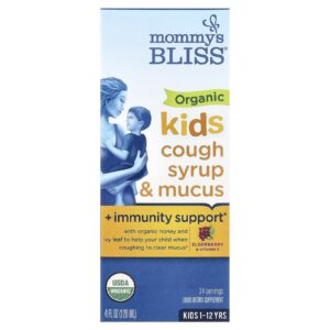 Mommys Bliss Crianças Xarope Orgânico para Tosse + Suporte para Imunidade 1 a 12 anos 120 ml (4 fl oz)