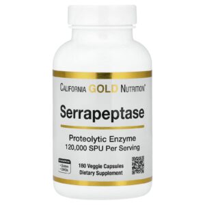 California Gold Nutrition Serrapeptase Enzima Proteolítica 120.000 SPUs 180 Cápsulas Vegetais