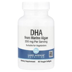 Lake Avenue Nutrition DHA de Algas Marinhas 200 mg 60 Cápsulas Softgel Vegetais