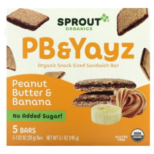 Sprout Organics PB e Yayz Barra de Sanduíches Orgânicos Manteiga de Amendoim e Banana 5 Barras 29 g (102 oz) Cada