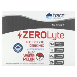Trace TM Sport ZEROLyte Mistura para Bebida de Eletrólitos Melancia Salgada 30 Embalagens 73 g (027 oz) Cada