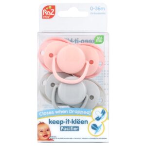 RaZbaby Chupeta Keep-It-Kleen 0-36m Rosa e Cinza 2 Chupetas