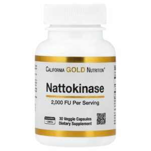 California Gold Nutrition Nattokinase Enzima Proteolítica 2.000 UFs 30 Cápsulas Vegetais