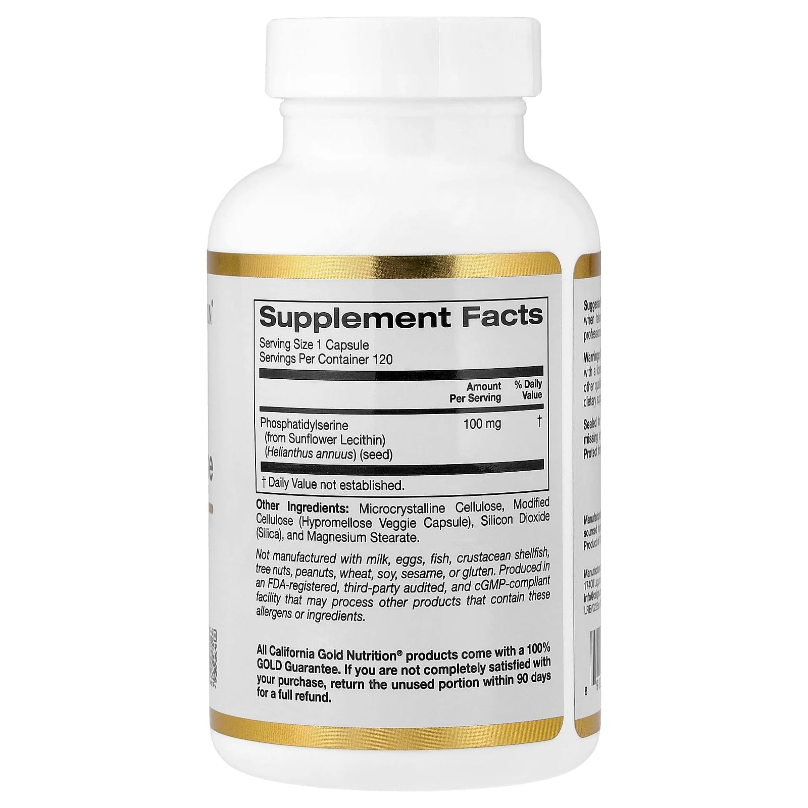 California Gold Nutrition Fosfatidilserina de Girassol 100 mg 120 Cápsulas Vegetais - Imagem 2