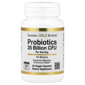 California Gold Nutrition Probióticos com Lactobacillus acidophilus Bifidobacterium lactis Lactobacillus plantarum and Lactobacillus casei Mistura de 10 Estirpes 25 Bilhões de UFCs 60 Cápsulas Vegetais