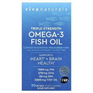 Viva Naturals Ômega-3 de Óleo de Peixe Dosagem Tripla 2.500 mg 90 Cápsulas Softgel